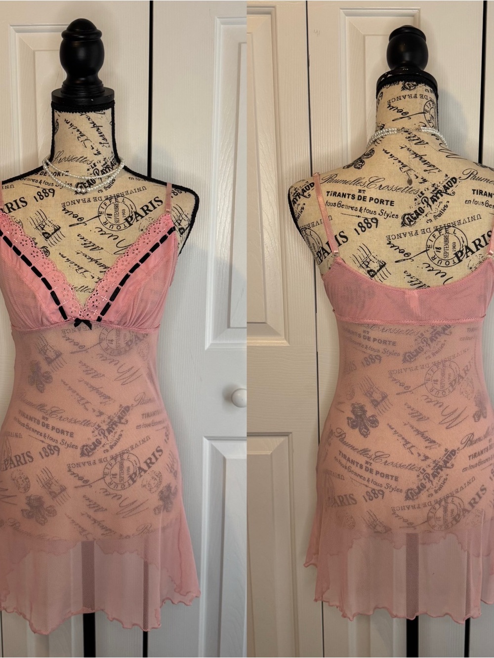 Vintage Pink Lace-Trim Mesh Intimate Top